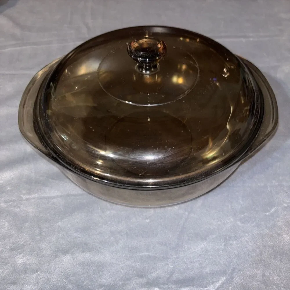 Vintage Corningware Pyrex Amber Round Casserole Dish With Lid 2L